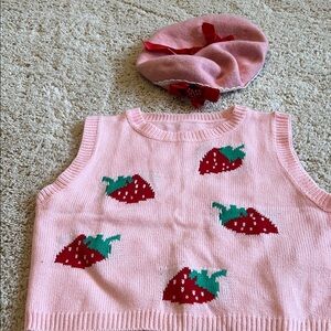 Amazon Pink Knit Strawberry Vest with Red & Green Accents